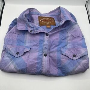 Mens Red Camel Western Plaid Pearl Snap Cotton Shirt Long Sleeve XXL Purple Blue